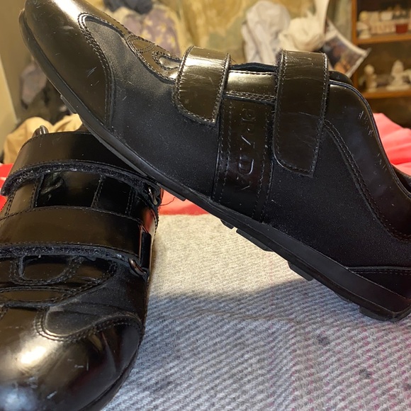 New PRADA Boys black patent leather athletic shoes